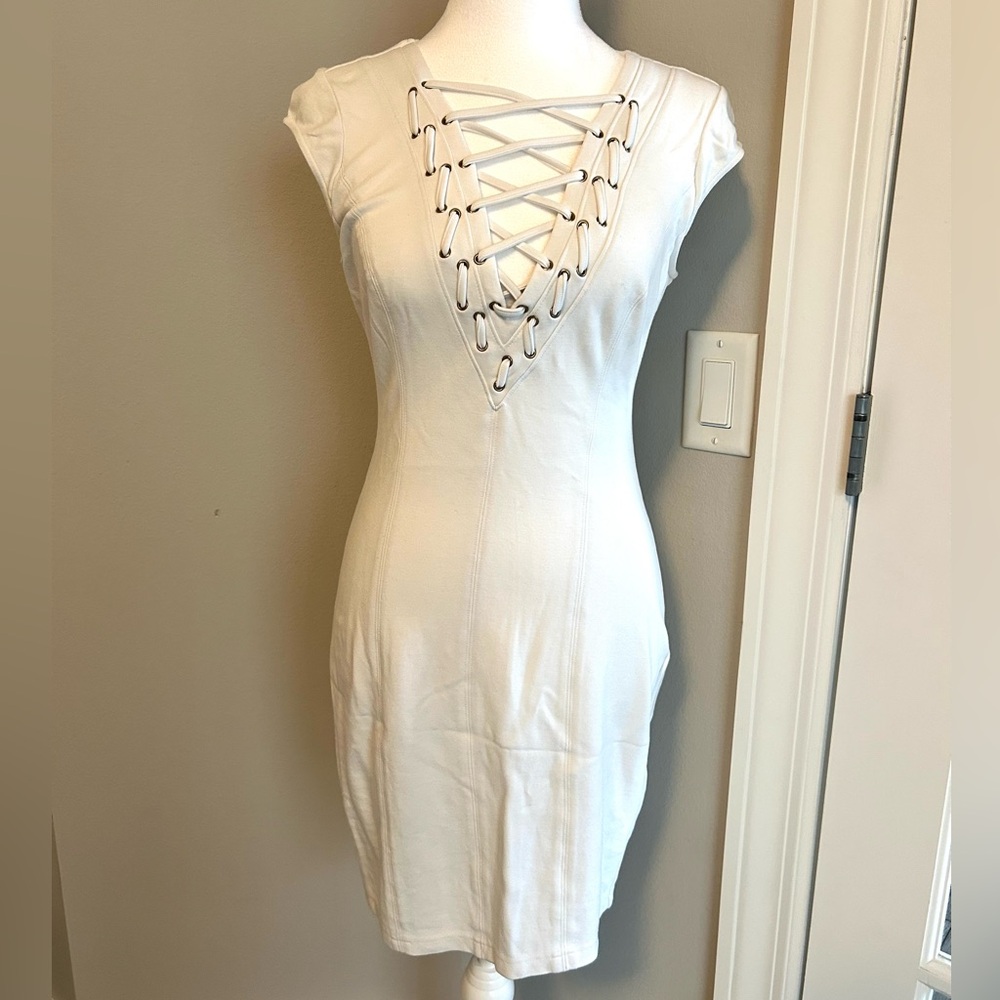 *SOLD* Bebe White Flutter Sleeve Bodycon Mini Dress